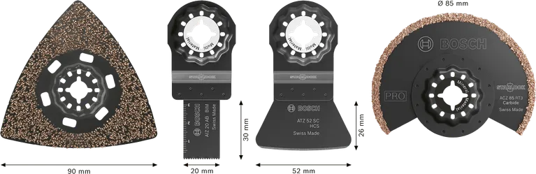 Bosch flīzēšanas komplekts, 4 gab. piederumu komplekts griešanai un javas noņemšanai.